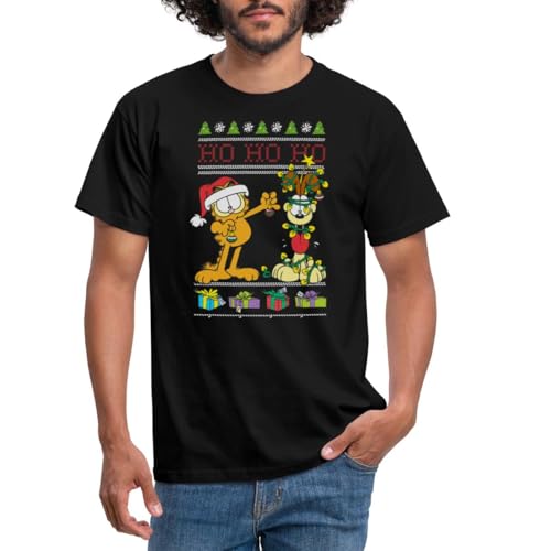 Spreadshirt Garfield Und Odie Hohoho Ugly Christmas Weihnachten Männer T-Shirt, L, Schwarz von Spreadshirt