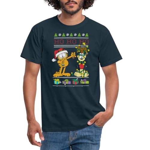 Spreadshirt Garfield Und Odie Hohoho Ugly Christmas Weihnachten Männer T-Shirt, S, Navy von Spreadshirt