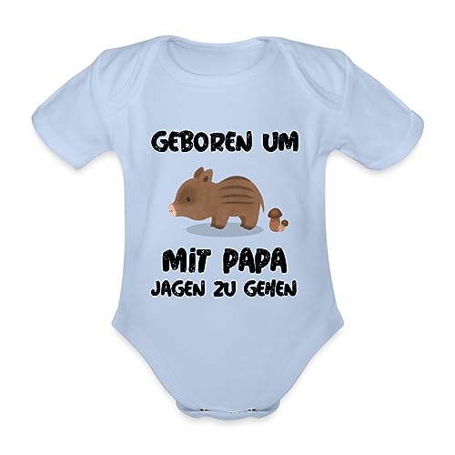 Spreadshirt Geboren Um Mit Papa Jagen Zu Gehen Baby Bio-Kurzarm-Body, 68 (3-6 M.), Sky von Spreadshirt