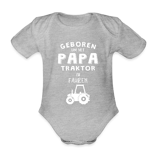 Spreadshirt Geboren Um Mit Papa Traktor Zu Fahren Baby Bio-Kurzarm-Body, 68 (3-6 M.), Grau meliert von Spreadshirt