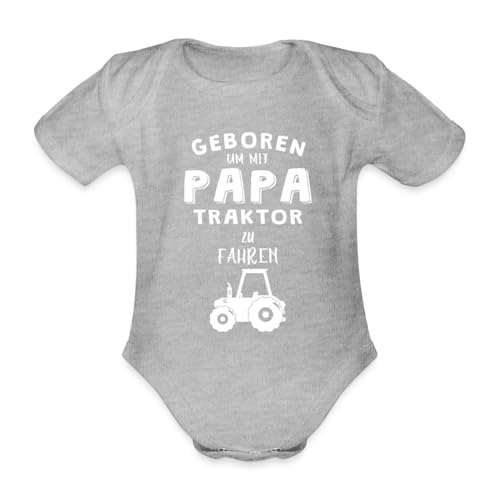 Spreadshirt Geboren Um Mit Papa Traktor Zu Fahren Baby Bio-Kurzarm-Body, 68 (3-6 M.), Grau meliert von Spreadshirt
