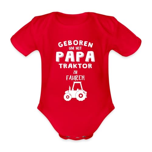 Spreadshirt Geboren Um Mit Papa Traktor Zu Fahren Baby Bio-Kurzarm-Body, 74 (6-9 M.), Rot von Spreadshirt