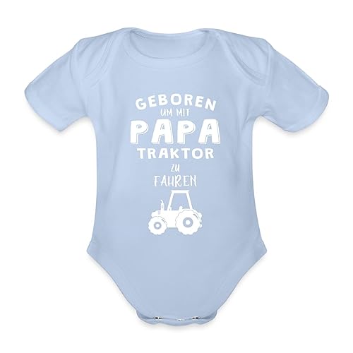 Spreadshirt Geboren Um Mit Papa Traktor Zu Fahren Baby Bio-Kurzarm-Body, 74 (6-9 M.), Sky von Spreadshirt