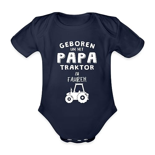 Spreadshirt Geboren Um Mit Papa Traktor Zu Fahren Baby Bio-Kurzarm-Body, 68 (3-6 M.), Dunkelnavy von Spreadshirt