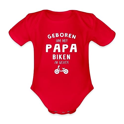 Spreadshirt Baby Geburt Geboren Um Mit Papa Zu Biken Geschenkidee Baby Bio-Kurzarm-Body, 62 (2-3 M.), Rot von Spreadshirt