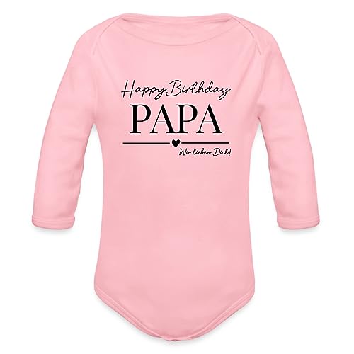 Spreadshirt Geburtstag Papa Happy Birthday Vater Geschenke Baby Bio-Langarm-Body, 56 (0-1 M.), Hellrosa von Spreadshirt