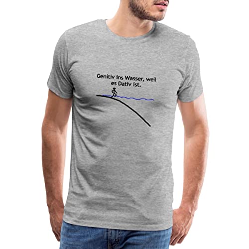 Spreadshirt Genitiv Ins Wasser Grammatik Sprüche Männer Premium T-Shirt, L, Grau meliert von Spreadshirt