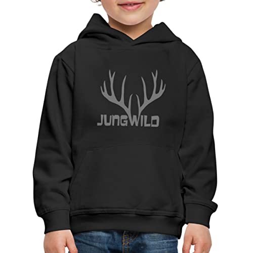 Spreadshirt Geweih Jungwild Kinder Premium Hoodie, 134/146 (9-11 Jahre), Schwarz von Spreadshirt