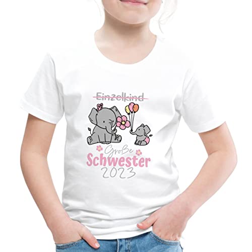 Spreadshirt Große Schwester 2023 Süße Elefanten Geschenk Geschenkidee Kinder Premium T-Shirt, 110/116 (4 Jahre), weiß von Spreadshirt