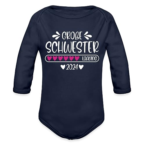 Spreadshirt Große Schwester 2024 Loading Baby Bio-Langarm-Body, 68 (3-6 M.), Dunkelnavy von Spreadshirt