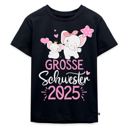 Spreadshirt Große Schwester 2025 Elefanten Geschwister Kinder Premium T-Shirt, 122/128 (6 Jahre), Navy von Spreadshirt