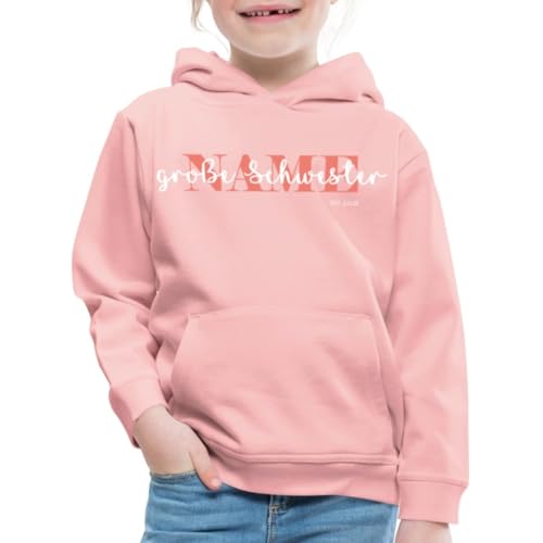 Spreadshirt Große Schwester Kind Text Mit Name Geburtsjahr | Personalisiert Für Schwester Kinder Premium Hoodie, 134/146 (9-11 Jahre), Kristallrosa von Spreadshirt