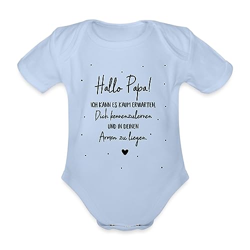 Spreadshirt Hallo Papa Geschenk Geburtstag Spruch Baby Bio-Kurzarm-Body, 62 (2-3 M.), Sky von Spreadshirt