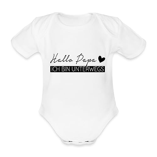 Spreadshirt Hallo Papa Ich Bin Unterwegs Spruch Baby Bio-Kurzarm-Body, 56 (0-1 M.), weiß von Spreadshirt