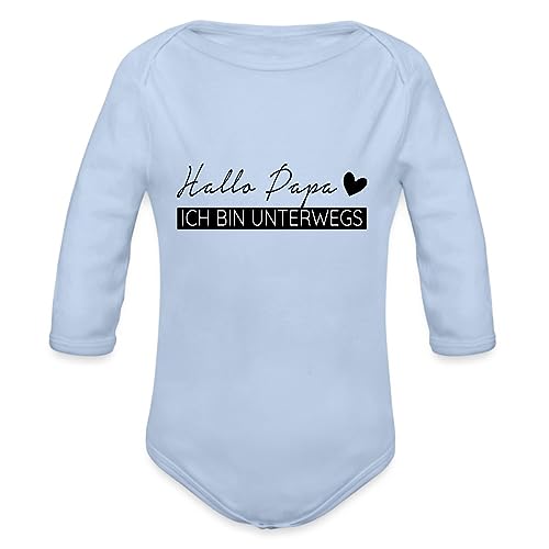 Spreadshirt Hallo Papa Ich Bin Unterwegs Spruch Baby Bio-Langarm-Body, 56 (0-1 M.), Sky von Spreadshirt