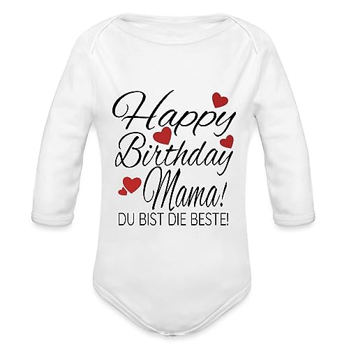 Spreadshirt Happy Birthday Mama Geburtstag Baby Bio-Langarm-Body, 68 (3-6 M.), weiß von Spreadshirt