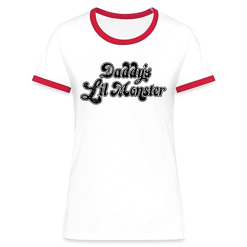 Spreadshirt Harley Quinn Daddy's Lil Monster Frauen Kontrast T-Shirt, L, Weiß/Rot von Spreadshirt