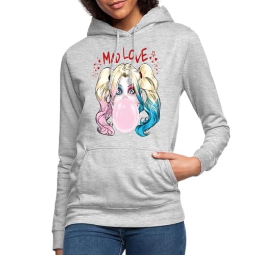 Spreadshirt Harley Quinn Mad Love Bubblegum Frauen Hoodie, L, Hellgrau meliert von Spreadshirt