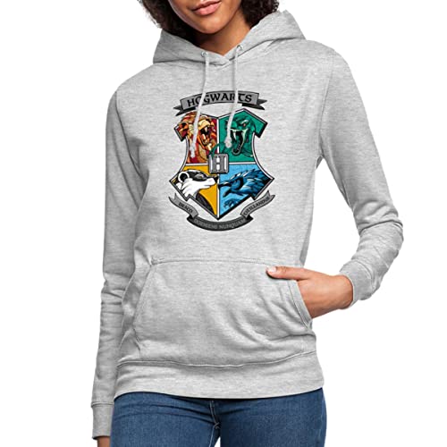 Spreadshirt Harry Potter Hogwarts Logo Tiere Der Häuser Frauen Hoodie, XXL, Hellgrau meliert von Spreadshirt