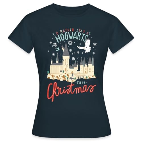 Spreadshirt Harry Potter Lieber In Hogwarts Bleiben Weihnachten Frauen T-Shirt, L, Navy von Spreadshirt