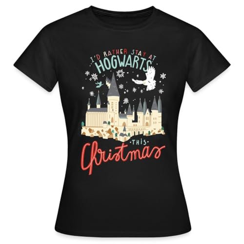 Spreadshirt Harry Potter Lieber In Hogwarts Bleiben Weihnachten Frauen T-Shirt, L, Schwarz von Spreadshirt