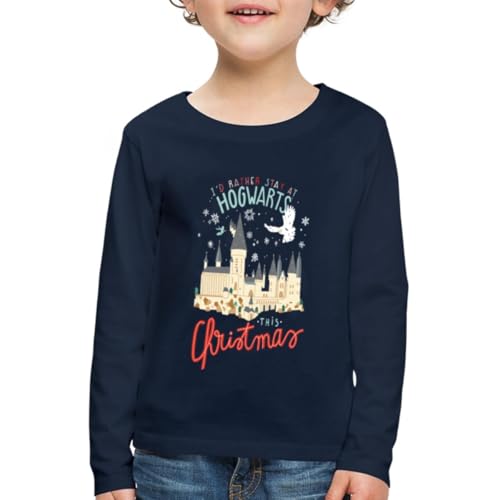 Spreadshirt Harry Potter Lieber In Hogwarts Bleiben Weihnachten Kinder Premium Langarmshirt, 110/116 (4 Jahre), Navy von Spreadshirt