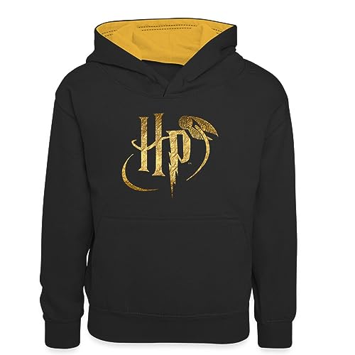 Spreadshirt Harry Potter Logo HP Kinder Kontrast-Hoodie, S (5/6 Jahre), Schwarz/Gold von Spreadshirt