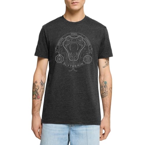 Spreadshirt Harry Potter Slytherin Wappen Schlange Männer Premium T-Shirt, M, Anthrazit meliert von Spreadshirt
