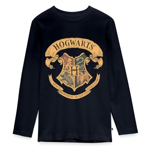 Spreadshirt Harry Potter Teenager Langarmshirt aus Baumwolle mit Hogwarts Wappen | Harry Potter Kleidung Mädchen & Jungen | Longsleeve mit Rundhalsausschnitt, 158/164 (12 Jahre), Navy von Spreadshirt