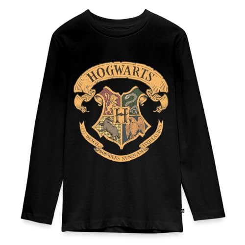 Spreadshirt Harry Potter Teenager Langarmshirt aus Baumwolle mit Hogwarts Wappen | Harry Potter Kleidung Mädchen & Jungen | Longsleeve mit Rundhalsausschnitt, 158/164 (12 Jahre), Schwarz von Spreadshirt