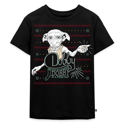 Spreadshirt Harry Potter X-Mas Dobby Weihnachtself Kinder Premium T-Shirt, 134/140 (8 Jahre), Schwarz von Spreadshirt