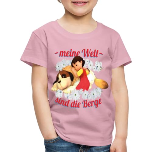 Spreadshirt Heidi Meine Welt Sind Die Berge Spruch Kinder Premium T-Shirt, 134/140 (8 Jahre), Hellrosa von Spreadshirt