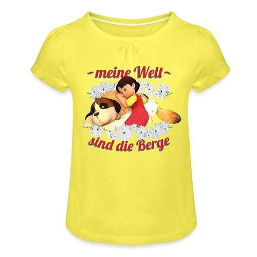 Spreadshirt Heidi Meine Welt Sind Die Berge Spruch Mädchen T-Shirt mit Raffungen, 2 Jahre, Gelb von Spreadshirt