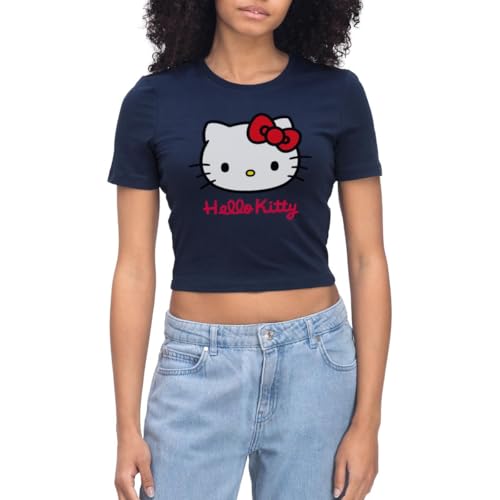 Spreadshirt Hello Kitty Klassisch Mit Schriftzug Crop Top, XS, Light Navy von Spreadshirt