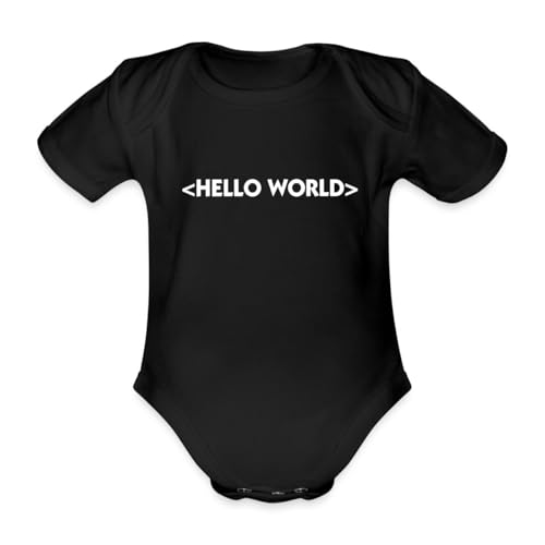 Spreadshirt Hello World Programmierer Hallo Welt Baby Bio-Kurzarm-Body, 80 (9-12 M.), Schwarz von Spreadshirt