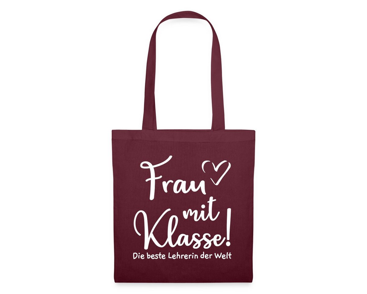 Spreadshirt Henkeltasche Frau mit Klasse Beste Lehrerin der Welt Geschenk Stoffbeutel (1-tlg) von Spreadshirt