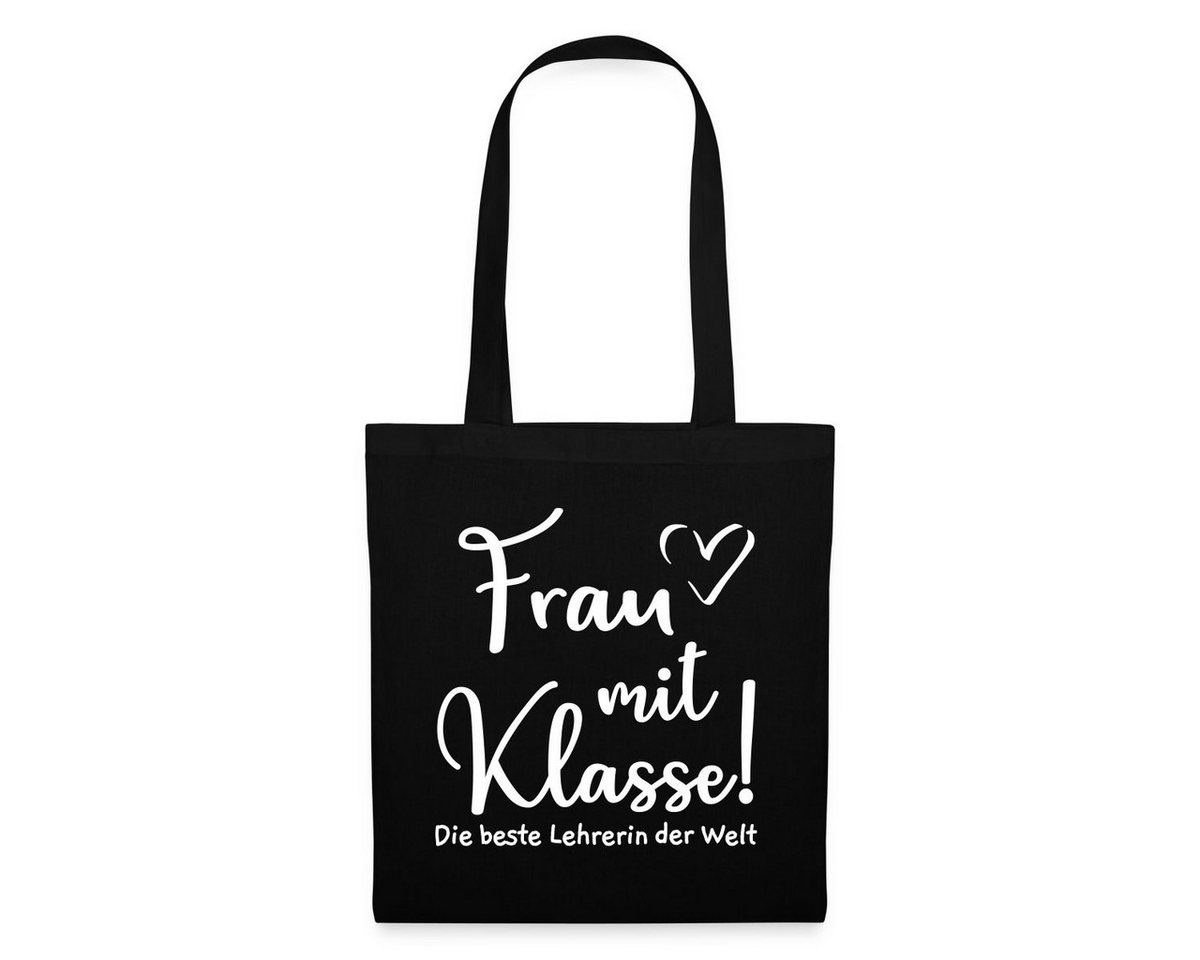 Spreadshirt Henkeltasche Frau mit Klasse Beste Lehrerin der Welt Geschenk Stoffbeutel (1-tlg) von Spreadshirt