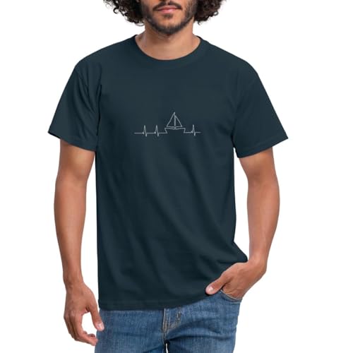 Spreadshirt Herzschlag Segelboot Männer T-Shirt, M, Navy von Spreadshirt