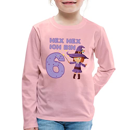 Spreadshirt Hex Hex Ich Bin Sechs 6 Geburtstag Kinder Premium Langarmshirt, 122/128 (6 Jahre), Hellrosa von Spreadshirt