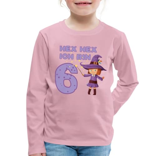 Spreadshirt Hex Hex Ich Bin Sechs 6 Geburtstag Kinder Premium Langarmshirt, 110/116 (4 Jahre), Hellrosa von Spreadshirt