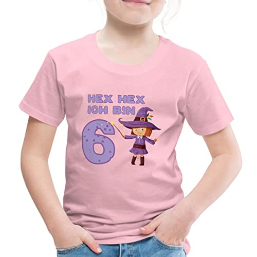 Spreadshirt Hex Hex Ich Bin Sechs 6 Geburtstag Kinder Premium T-Shirt, 110/116 (4 Jahre), Hellrosa von Spreadshirt