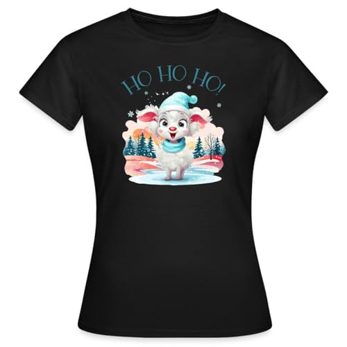 Spreadshirt Ho Ho Ho Niedliches Schaf Mit Mütze Frauen T-Shirt, XXL, Schwarz von Spreadshirt