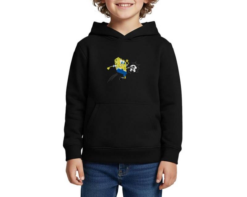 Spreadshirt Hoodie Spongebob Schwammkopf Kickt Einen Fußball Kinder Premium Hoodie (1-tlg) von Spreadshirt