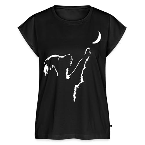 Spreadshirt Hund Pfote zum Mond Frauen Casual T-Shirt, M, Schwarz von Spreadshirt