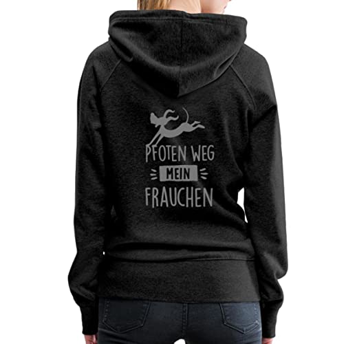 Spreadshirt Hund mit Spruch Pfoten Weg Mein Frauchen Frauen Premium Hoodie, L, Anthrazit von Spreadshirt