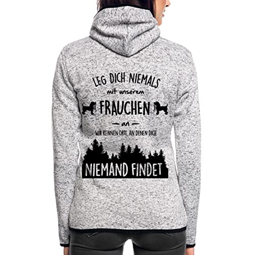 Spreadshirt Hunde Leg Dich Niemals Mit Frauchen An Frauen Kapuzen-Fleecejacke, S, Hellgrau meliert von Spreadshirt