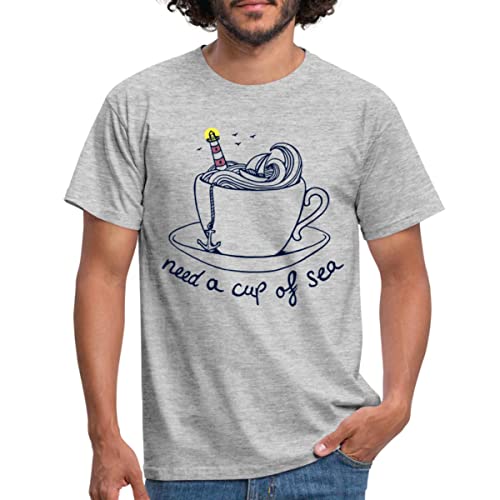 Spreadshirt Maritim Spruch I Need A Cup of Sea Männer T-Shirt, XL, Grau meliert von Spreadshirt