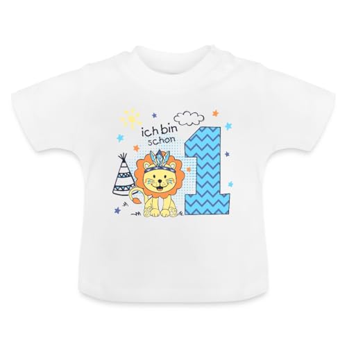 Spreadshirt Ich Bin Schon 1 Löwe Geburtstag Geschenk Baby Bio-T-Shirt mit Rundhals, 12-18 Monate, Weiß von Spreadshirt