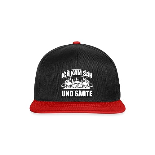 Spreadshirt Ich Kam SAH Und Sägte Holzfäller Snapback Cap, One Size, Schwarz/Rot von Spreadshirt