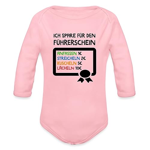 Spreadshirt Ich Spare für Den Führerschein Baby Bio-Langarm-Body, 80 (9-12 M.), Hellrosa von Spreadshirt